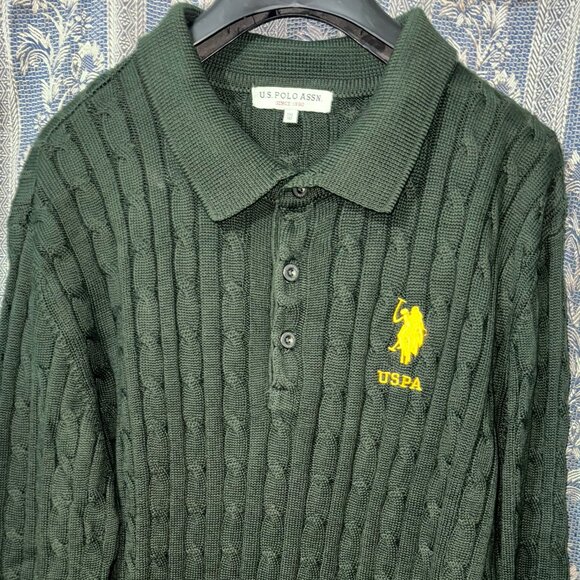 Retro Gentleman's Long-Sleeve Turn-Down Collar Wool Cable Knit Sweater for Men - Picture 2 of 7